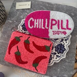 NWT Beaded Coin Purse Pepper and Chill Pill Pouch Set of Two